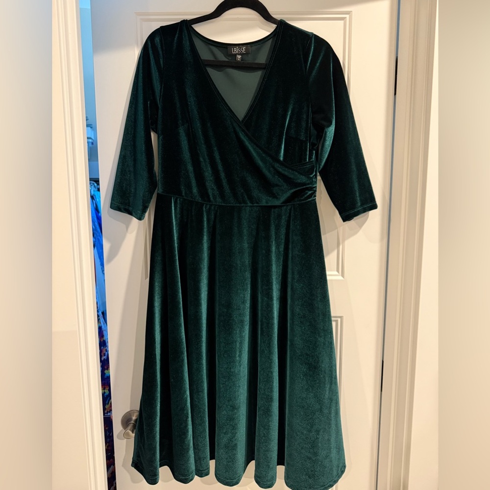Elegant Velvet Long Sleeve Dress in Deep Green